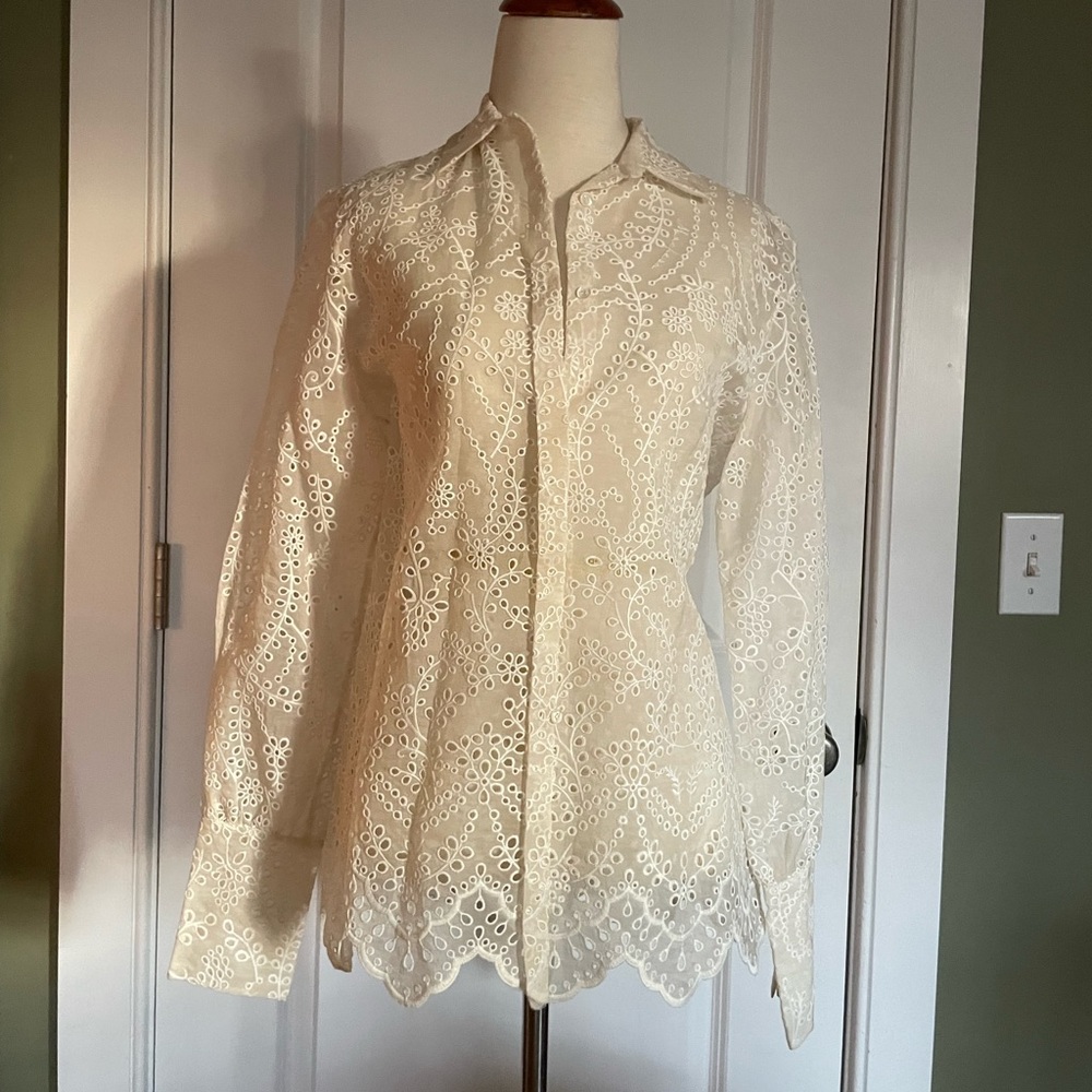 NWOT Marchesa Lace Eyelet Button Down Shirt
